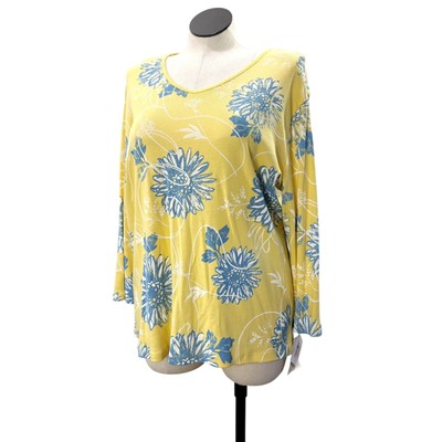Jess & Jane Plus Size 2X Top NEW Yellow Blue Floral Daisy Juliet Made in USA NOS