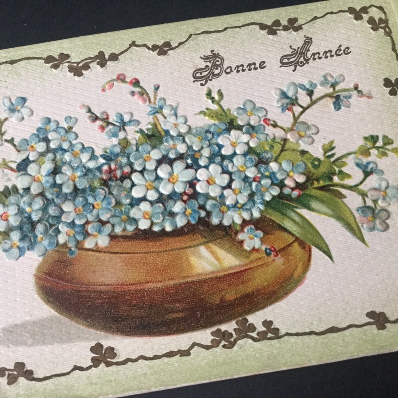Cpa 1909 Bouquet De Bleuets Bonne AnnÃ©E Carte GaufrÃ©E Antique Postcard Pc