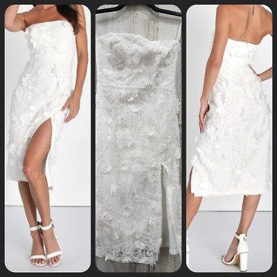 LULUS Elevated Sensation White 3D Floral Embroidered Midi Dress Size MEDIUM*NWOT