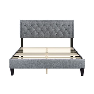 Queen Size Bed Frame with Adjustable Tufted Headboard, Linen Upholstered