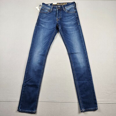 Jack & Jones Jeans Mens Size 28 Blue Button Fly Denim Low Rise Slim Glenn #885