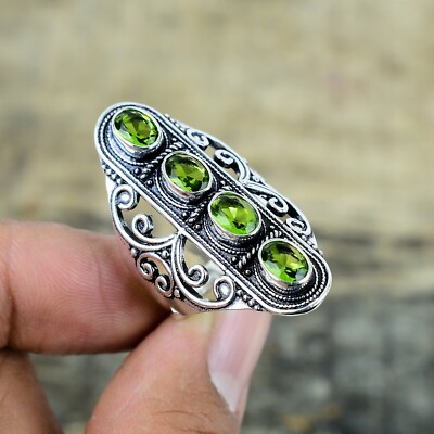 Peridot 925 Sterling Silver Gemstone Handmade Ring Jewelry Ring Size 9~RR-3