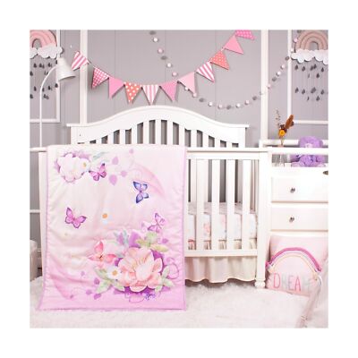 La Premura Baby Crib Bedding Set for Girls, Watercolor Purpl
