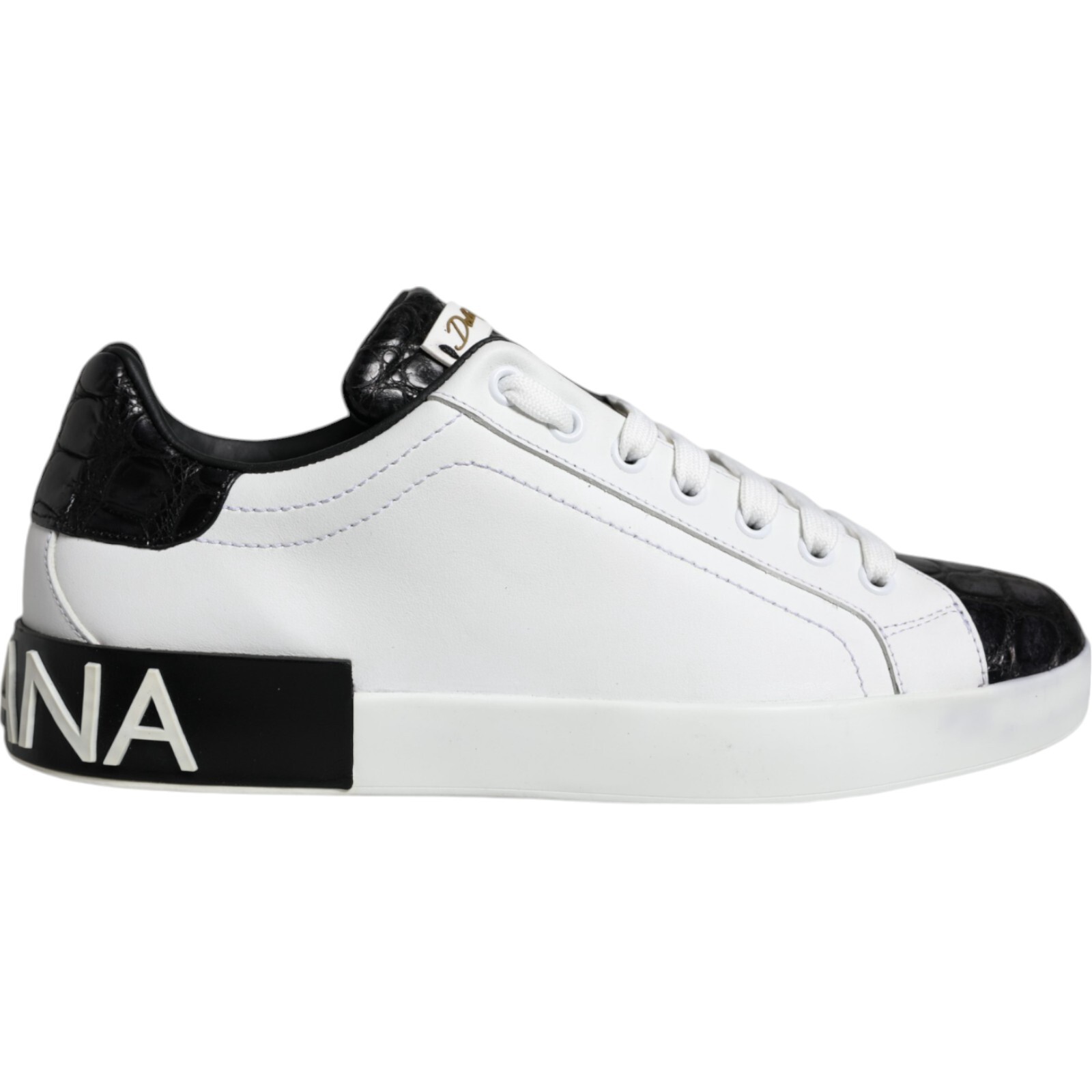 DOLCE & GABBANA Shoes Black Leather Logo Portofino Sneaker