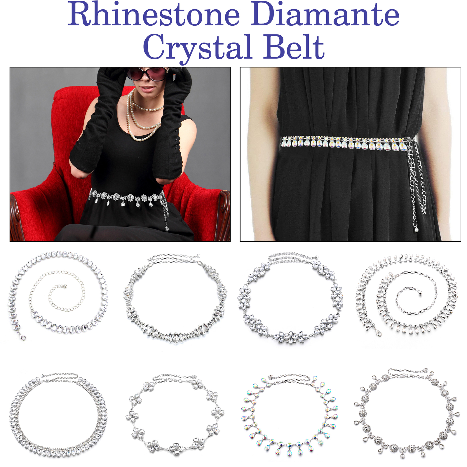 Damen Silber Taillenkette Gürtel für Freizeit & Partykleidung Verstellbar