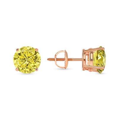 Pre-owned Shine Brite With A Diamond 5 Ct Round Cut Canary Earrings Studs Solid Real 14k Rose Gold Screw Back Basket In Pink