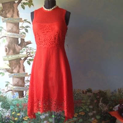 New DKNY Size 6 Orange Scalloped Hem Sleeveless  Lace Shift Dress