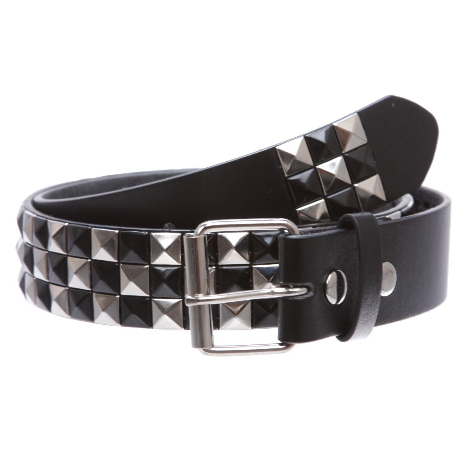 Pyramid Studded Snap On Leather Belt XL 40-44 Black Silver