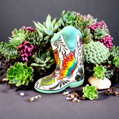 Hand-Painted Talavera Mexican Boot Flower Pot | Colorful Small Talavera Planter