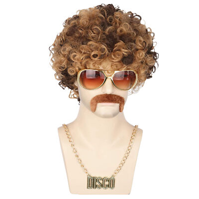 70s 60s 80s Disco Retro Wig Necklace Set Afro Costume Curly Wig Black Brown