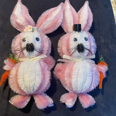 Mr. and Mrs. Easter Bunny rabbit pipe cleaner magnets 7 1/2 inches