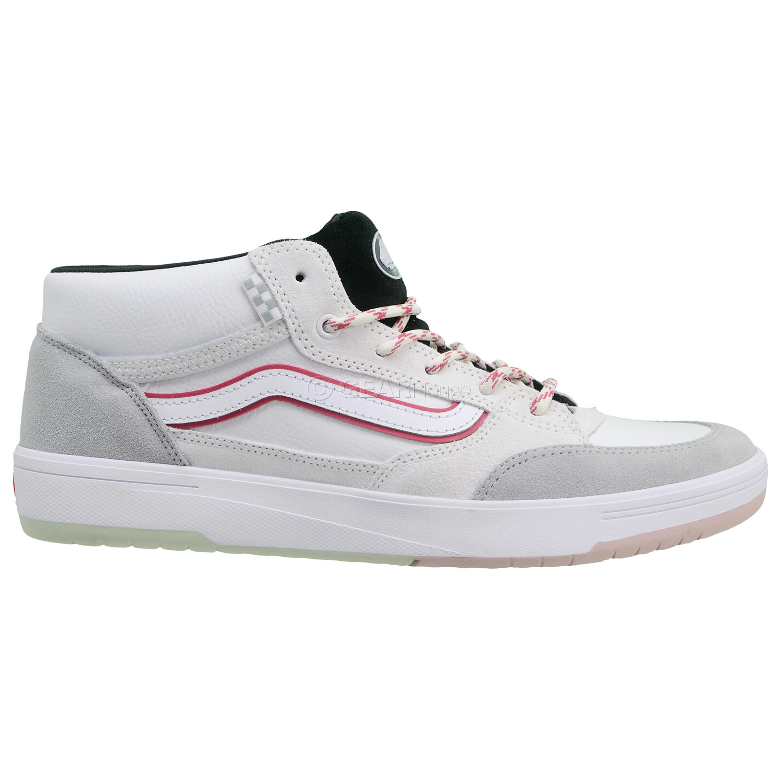 VANS Zahba Mid Mens Skateboarding Shoes, White Gray Leather