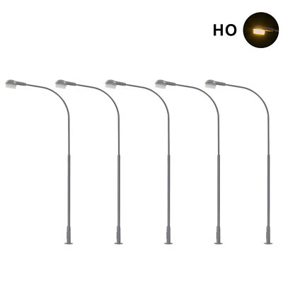 5pcs Model Trains HO Scale 1:87 Metal Street Light Lamps Warm White LEDs Cover