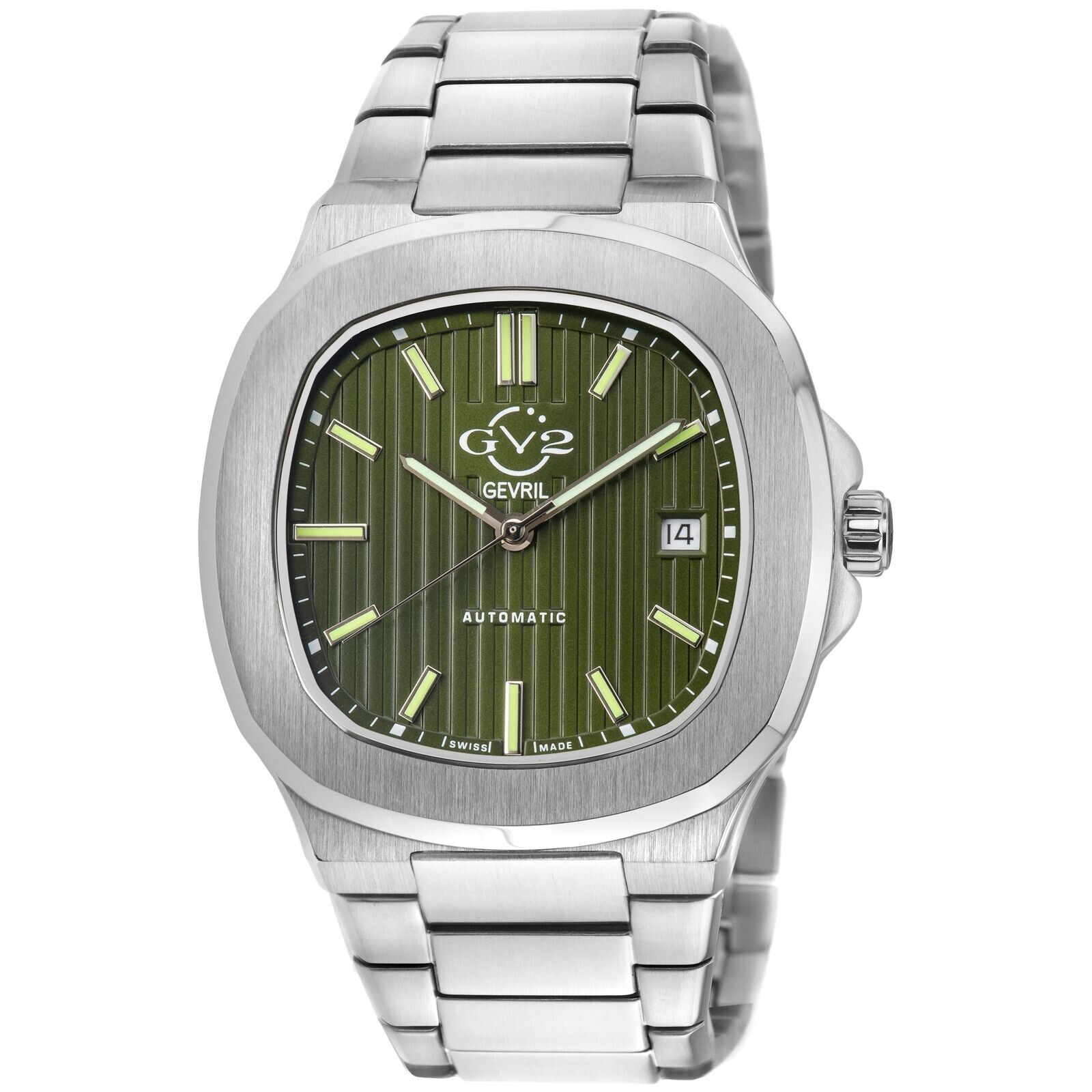 Pre-owned Gv2 By Gevril Men's 18107 Potente Swiss Automatic Olive Dial Steel Date Watch