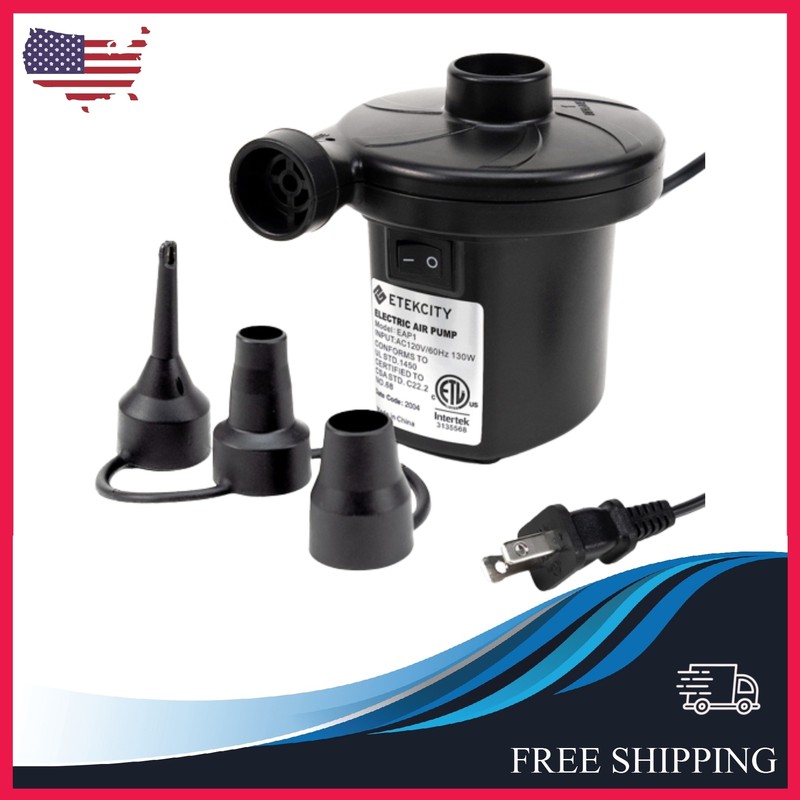 Etekcity Black Portable Electric Air Couch Mattress Pump w/ Nozzles 110-120 Volt