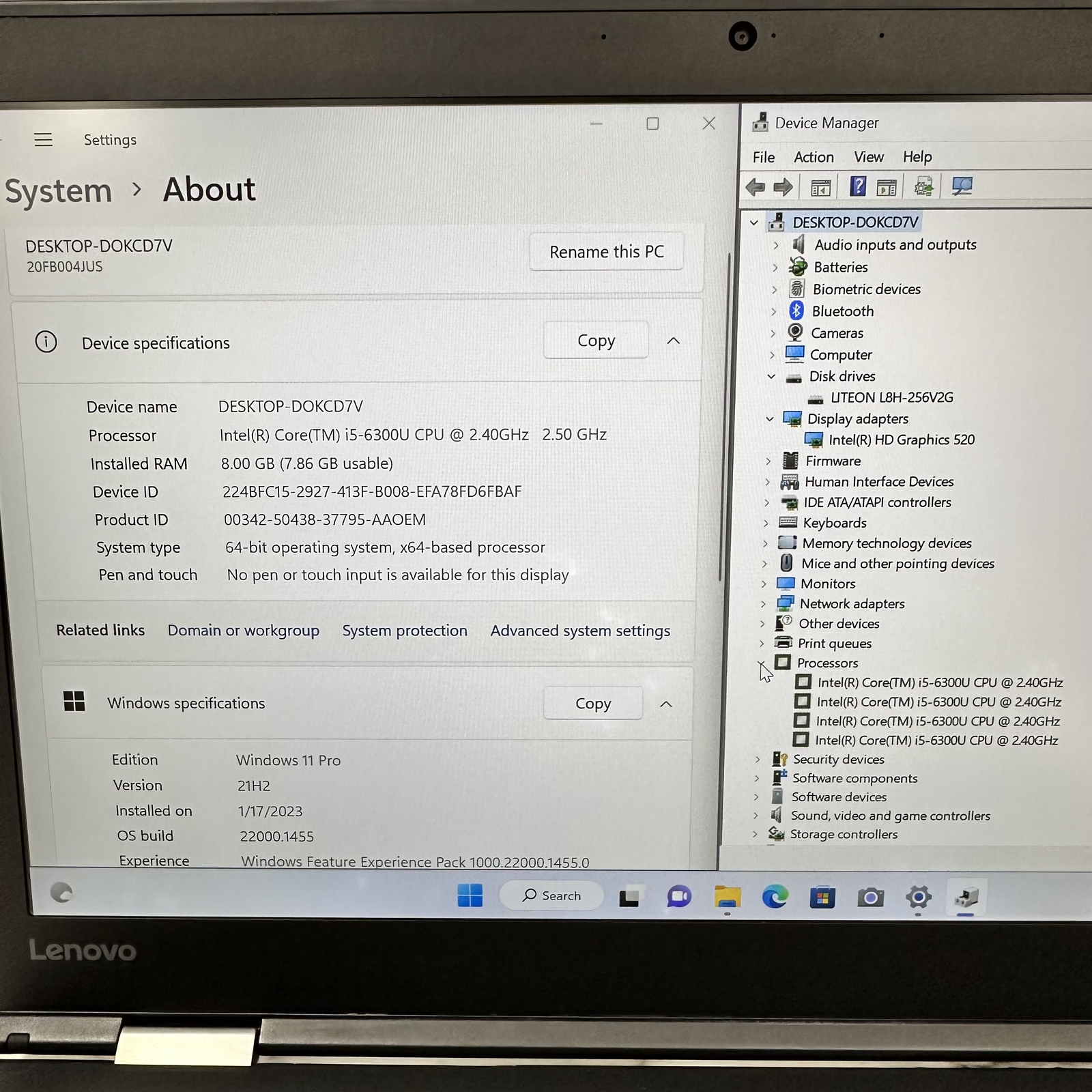 Lenovo ThinkPad X1 Carbon (4th Gen) i5-6300U 2.4GHz 8GB RAM 256GB SSD Win 11 Pro - Picture 10 of 12