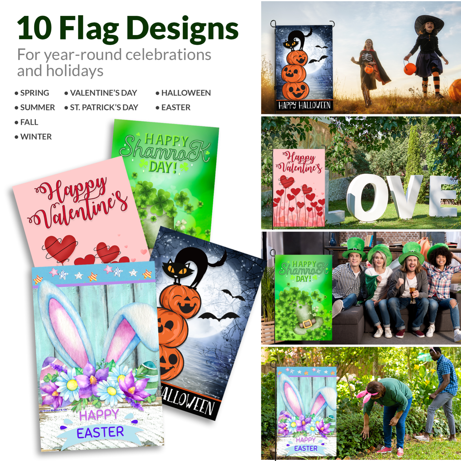 Garden Flags (Set of 10) 12x18 Inch Double Sided Yard Flags Seasons Holidays