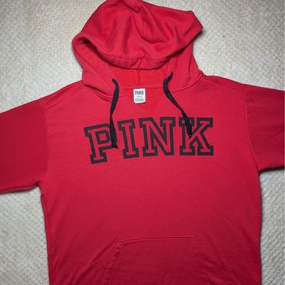 PINK Victoria's Secret Hoodie Red Pullover Sweatshirt Logo Graphic Women Large