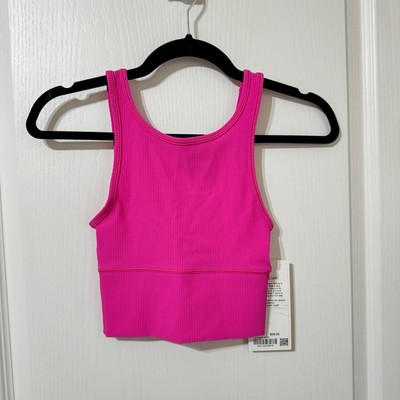 Lululemon Power Pivot Tank Ribbed Cropped Size 0 Sonic Pink Neon Reversible NWT