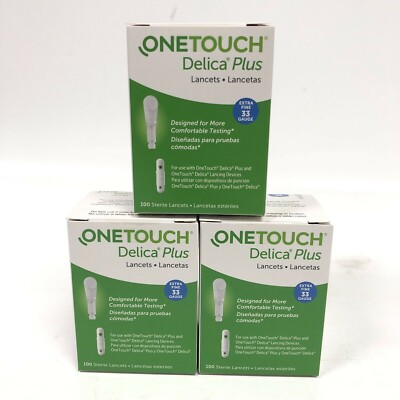 3-100 Count Boxes of One Touch Delica Plus 33G Lancets Extra Fine EXP 2/26