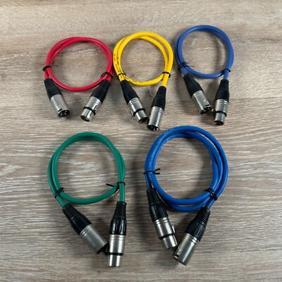 GLS Audio 2ft Patch Cable Cords XLR Male to XLR Female Color Cables 4-Pack + 1
