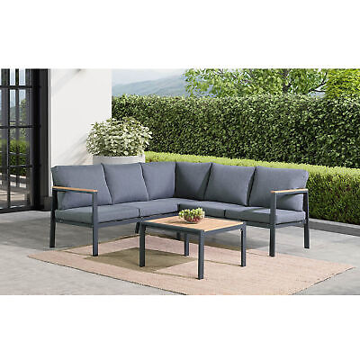 Rossio Outdoor 4 pieces Sectional Sofa, Matte Charcoal Aluminum Frame
