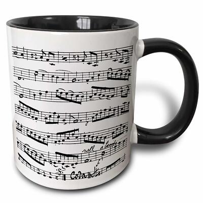 3dRose Music Notes pattern - Black and white piano sheet musical notation Mug