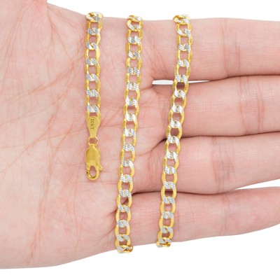 Pre-owned Nuragold 10k Yellow Gold Mens 5.5mm Diamond Cut White Pave Cuban Curb Chain Bracelet 8.5"
