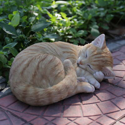 8'' Orange Tabby Cat Sleeping Lying Down Statue