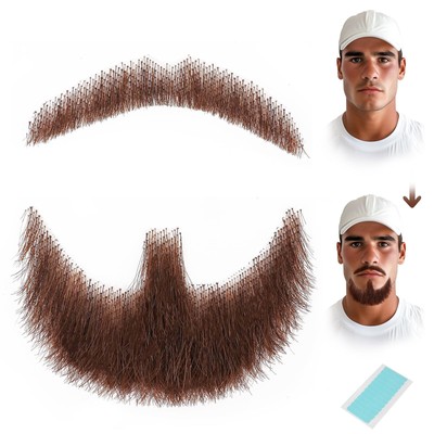 Fake Beard Fake Mustache Fake Goatee Realistic 100% Human Hair Full Hand Tied...