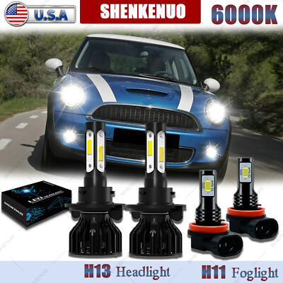 For Mini Cooper 2007-2018 6000K Combo LED Headlights Hi-Low + Fog Light Bulbs 4x