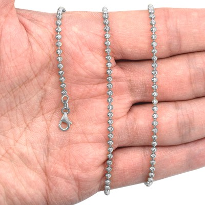 10K White Gold Solid 2mm-4mm Moon Diamond Cut Ball Bead Chain Necklace 16"- 30"