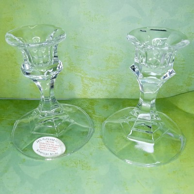 Pair 24% Lead Crystal Candlestick Holders 4'' Made in the USA