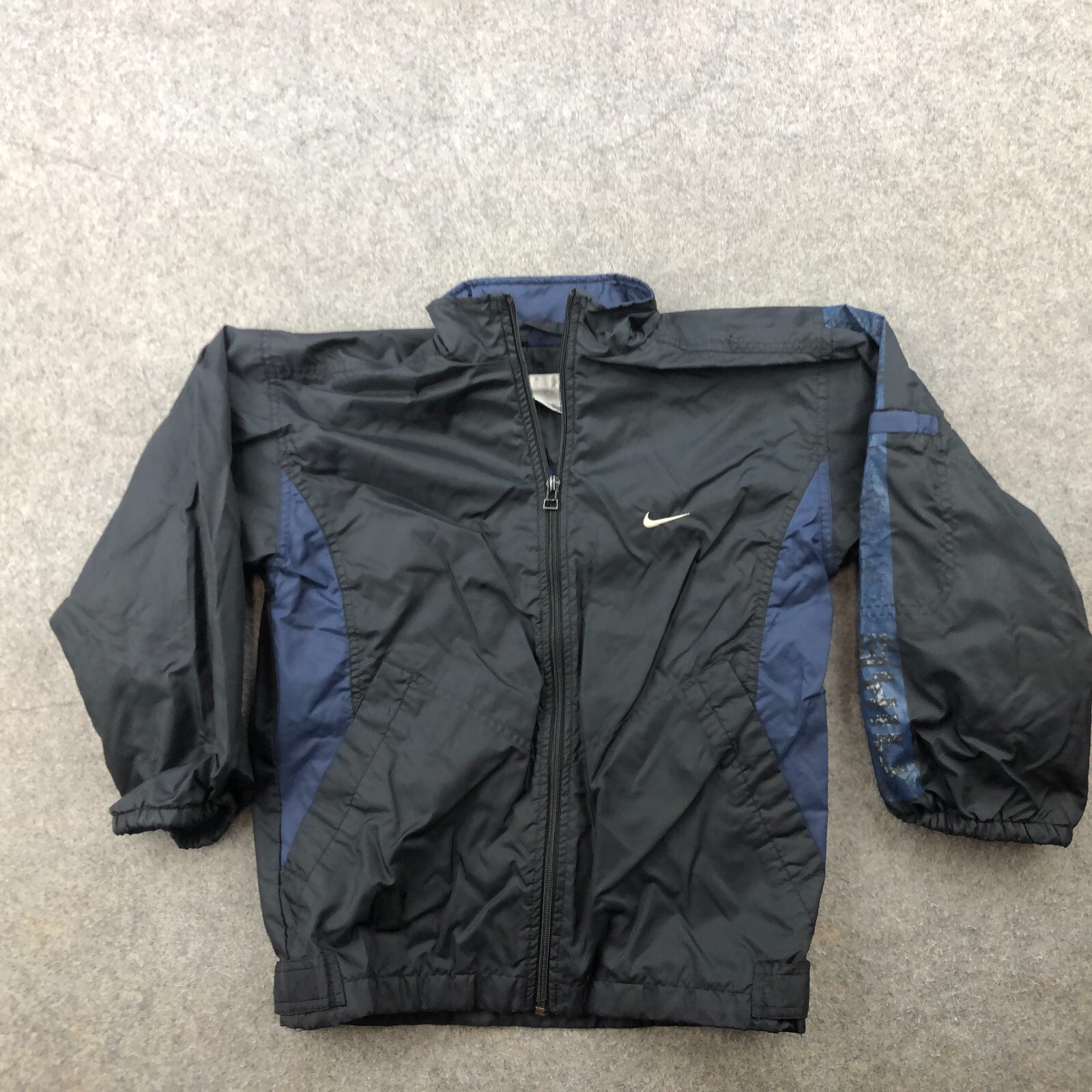Vintage Nike Jacket Boys Small Black Blue Windbreaker Spell