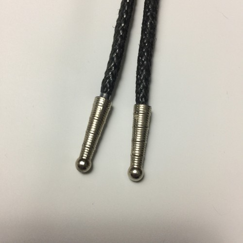 Southwest Bolo Tie Silver Tone Metal & Repro Green Turquoise Black String W/Tips