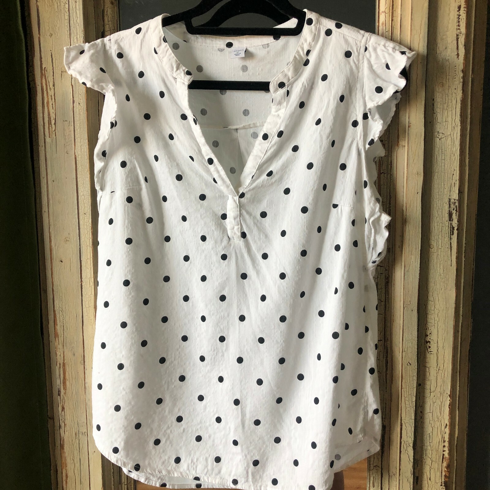 navy white polka dot blouse
