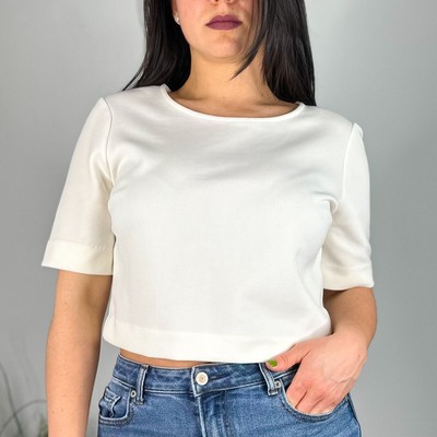 NWT Express White Cropped Short Sleeve Exposed Zipper Top SIZE LARGE