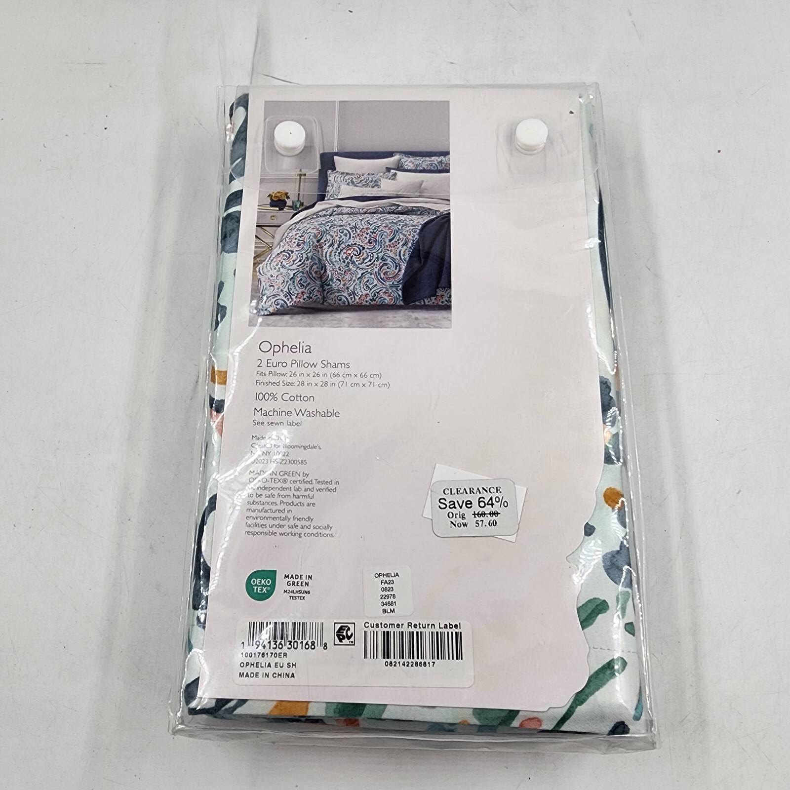 Sky Ophelia Euro Pillow Shams 2-Piece Set Green Multi Button Closure - Picture 13 of 13