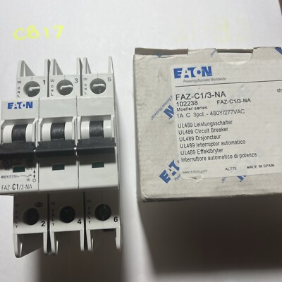 Eaton FAZ-C1/3-NA, 1A, C, 3pol, 480/277VAC, Circuit Breaker, New