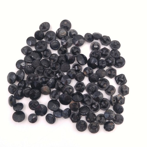 Lot of 90+ Vintage Glass Buttons - Black Round