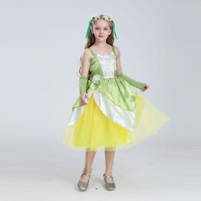 Tiana The Princess and the Frog Kinder Kleid Mädchen Rock Halloween Anzüge Krone