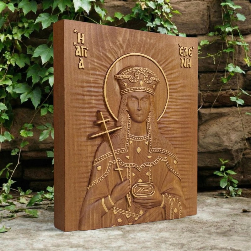 Saint Helena Wooden Carved Handmade Byzantine Greek Orthodox Christian Icon