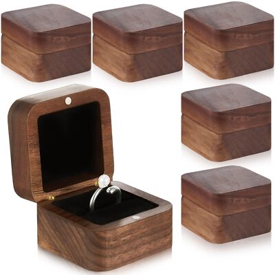 6 Pcs Wooden Ring Boxes for Wedding Ceremony Proposal Mini Engagement Ring Gi...