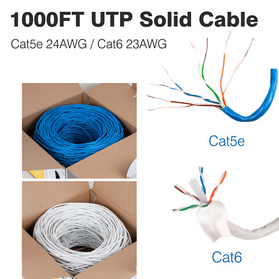 CAT5E CAT6 Cable 500FT 1000FT UTP Solid Network Ethernet CAT5 Bulk Wire RJ45 Lan