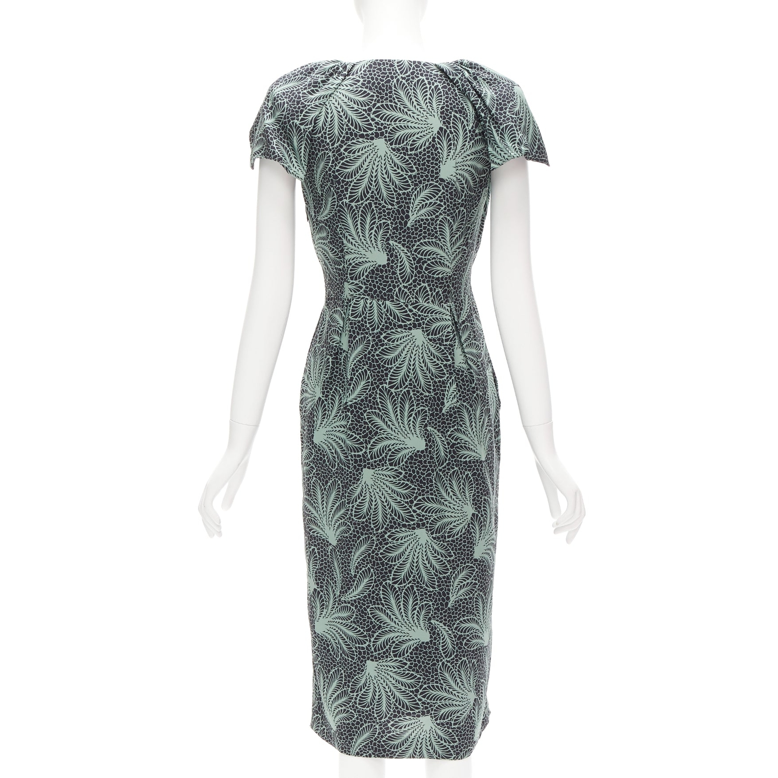 DRIES VAN NOTEN Runway green leaf print petal sleeves V neck DRIES VAN NOTEN Runway green leaf print petal sleeves V neck