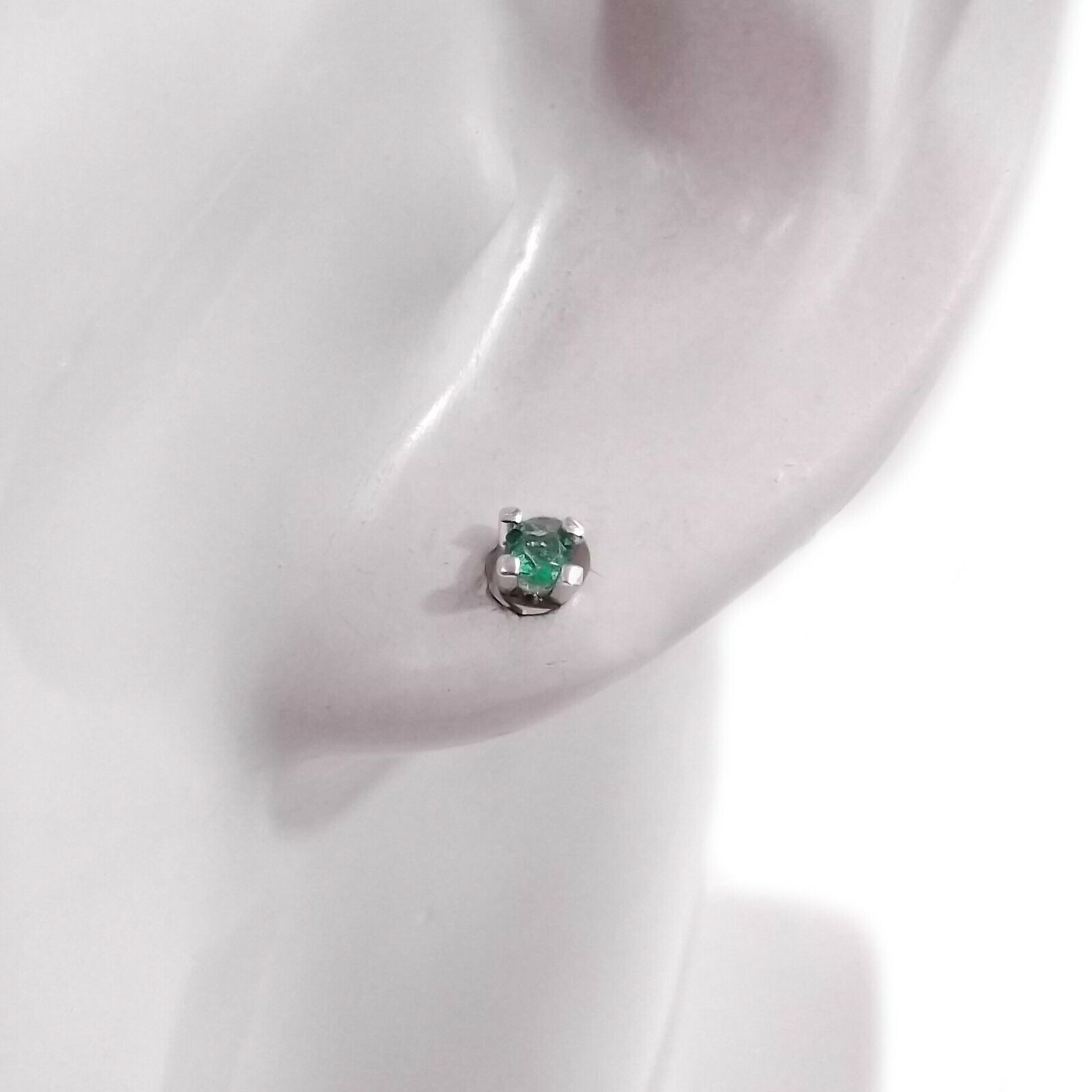 Pre-owned Gioielli Aurum Earrings Men Women White Gold 18 Carats Light Spot With Emeralds Natural Green