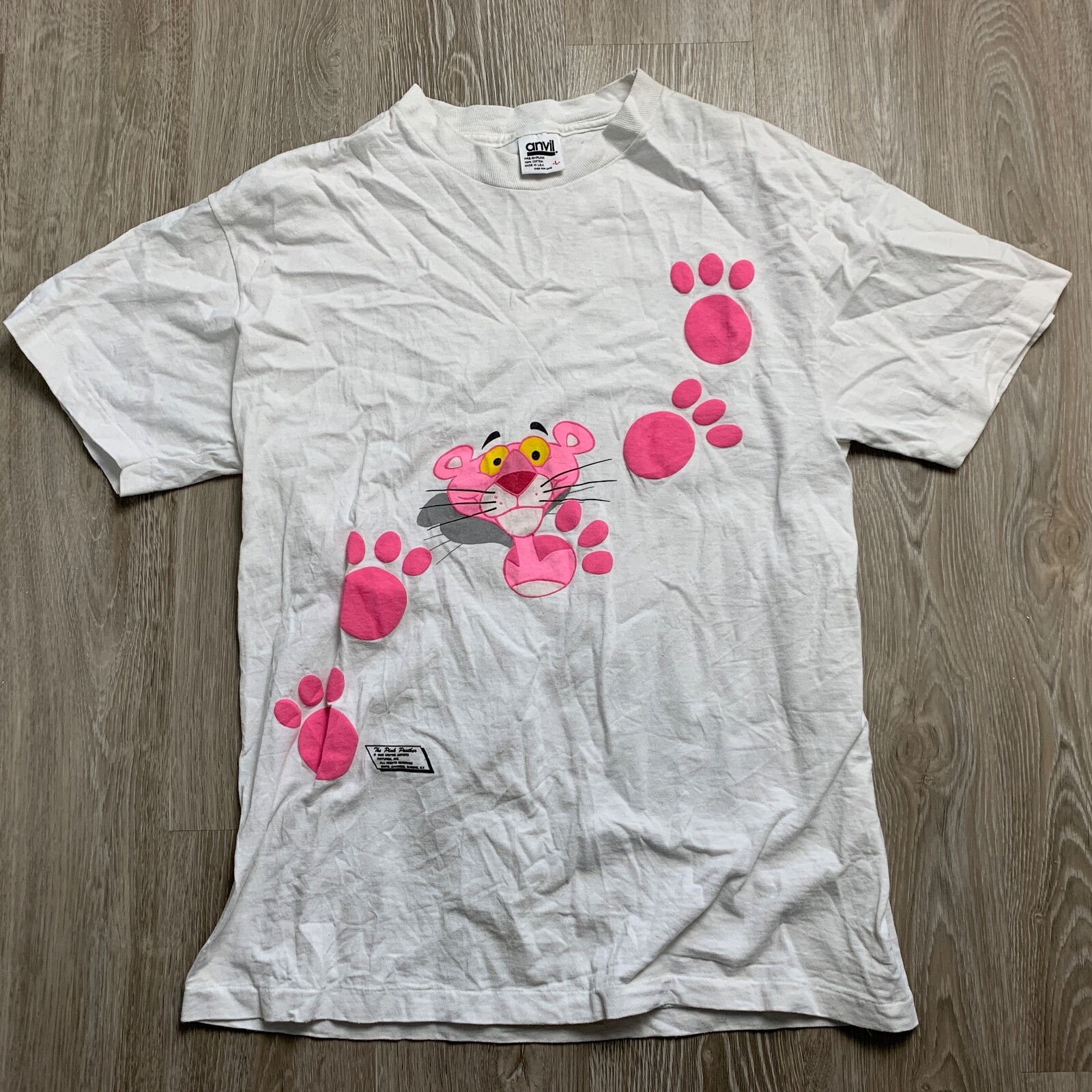 

Изменения Pink Panther 1988 Graphic Vintage White T-Shirt Made in USA Mens Large, Белый