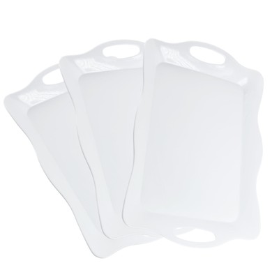 3-Pcs Melamine Serving Tray with Handles, Curved Sides & Raised Edge - Large ...