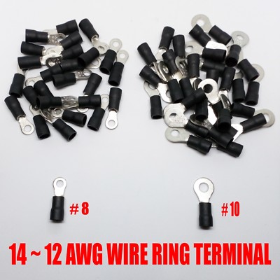 150 PCS Assorted Wire Ring Terminals Vinyl BLACK 14-12 AWG Connectors # 8 #10