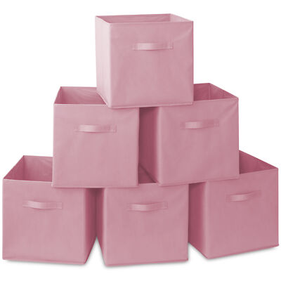 6 Collapsible Foldable Fabric Cubby Cube Storage Bins Baskets for Shelves